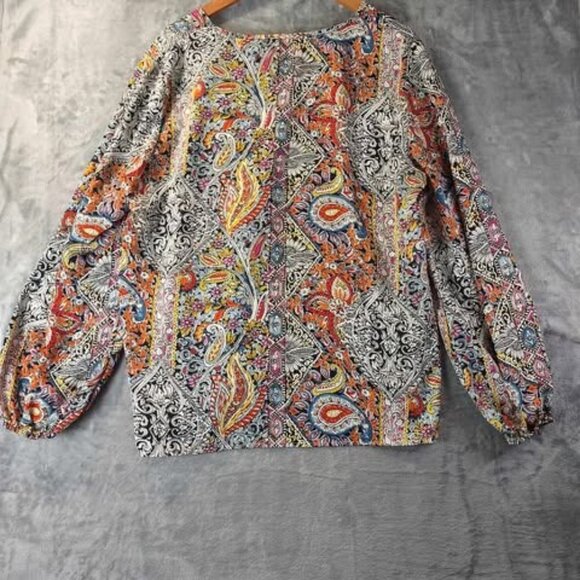 Emery Rose Multicolor Paisley Print Long Sleeve Boho XXL Lightweight artsy Top - Picture 2 of 8